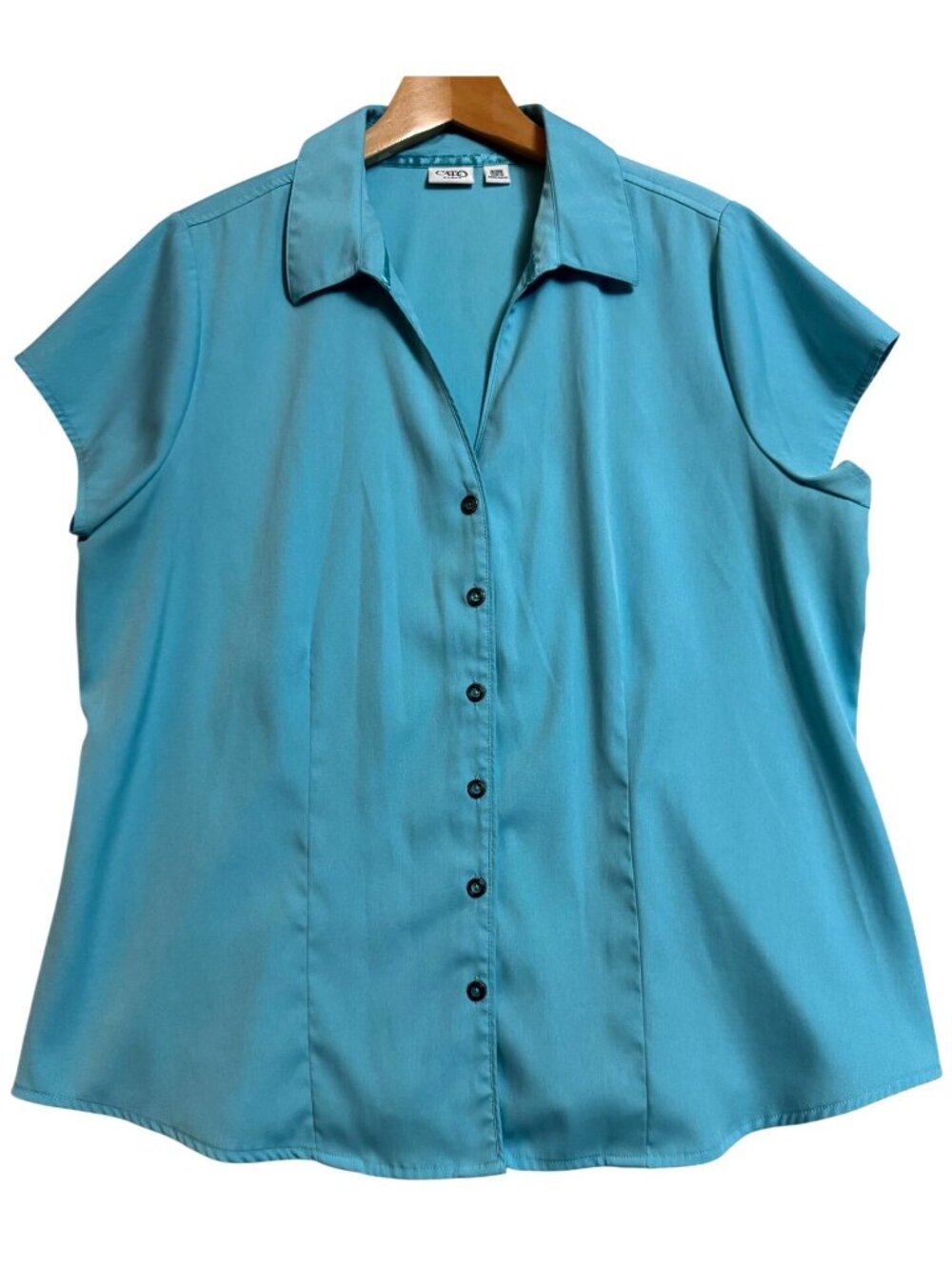 Cato Woman Button-Down Collared Blouse 18/20W Turquoise Short Sleeve Relaxed Fit